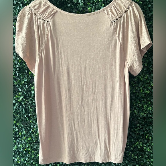 LOFT Cutout Yoke Flutter Sleeve Mixed Media Top - Picture 3 of 6